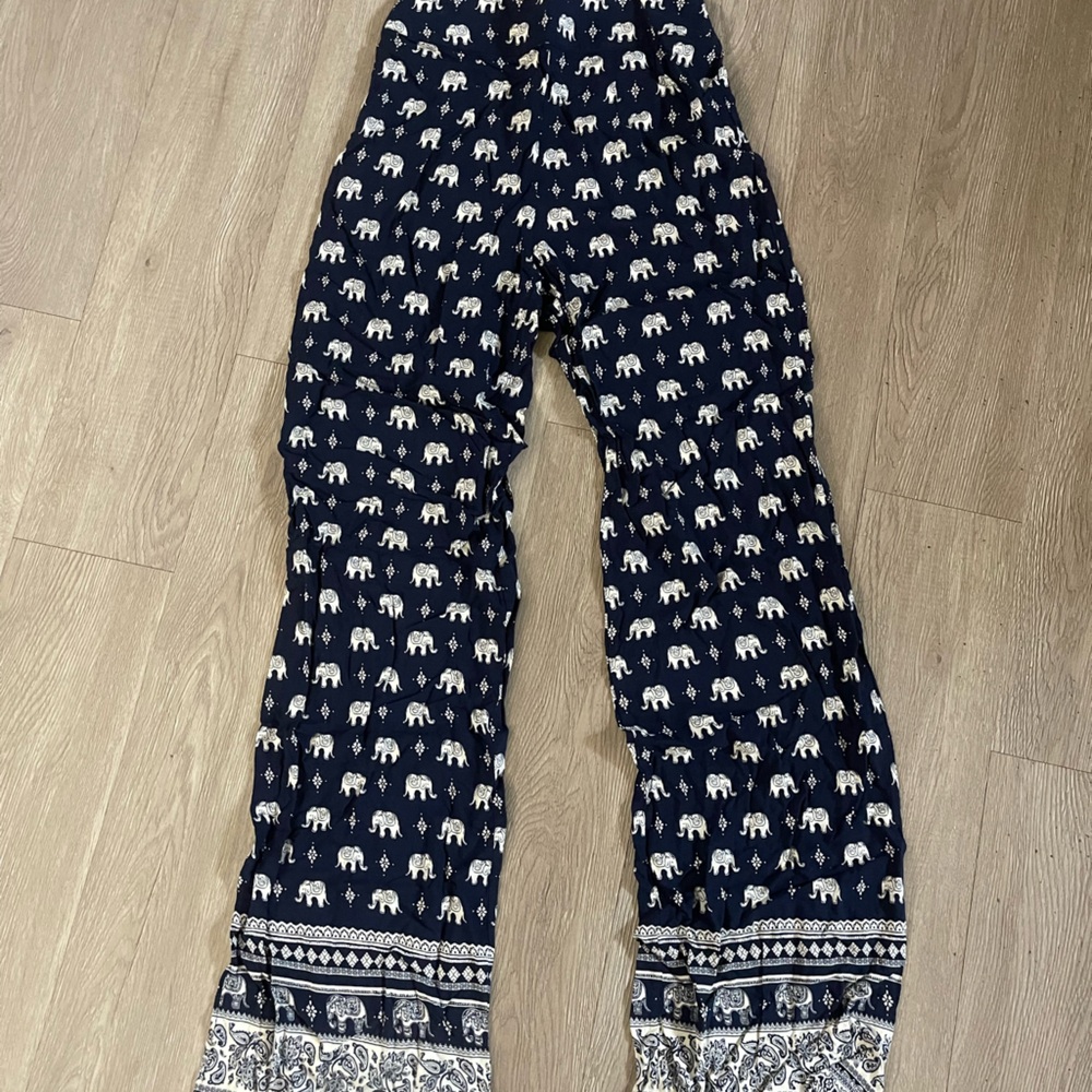 Navy and White Elephant Print Pants